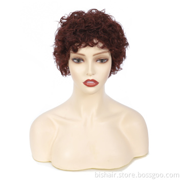 Pixie Cut Machine Made Wigs Short Human Hair Wigs for Black Women Short Curly Black Ladies Wigs 99J# Color